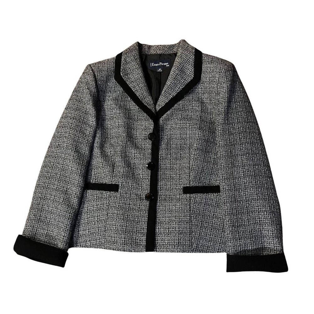 Evan-Picone Blazer Jacket Womens 12P Used Gray Black Trim Lined Petite - Picture 3 of 16